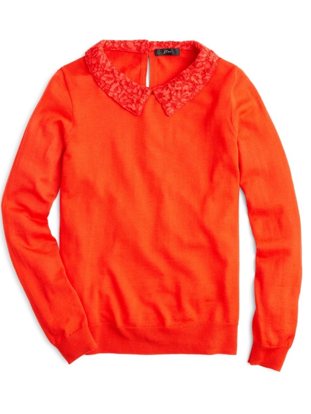 J. Crew Tippi Sweater with Lace Collar in Cerise Red L Large Holiday Merino Wool